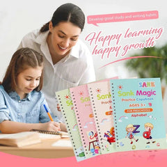 Kids Magic Practice Book Set of 4 | Handwriting Learning Copybook for Home & School with 10 Refill Pens