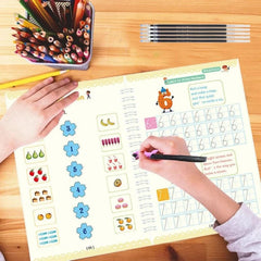 Kids Magic Practice Book Set of 4 | Handwriting Learning Copybook for Home & School with 10 Refill Pens